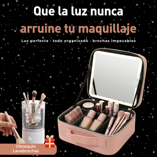Combo Cosmetiquera con luz led y limpiabrochar automático
