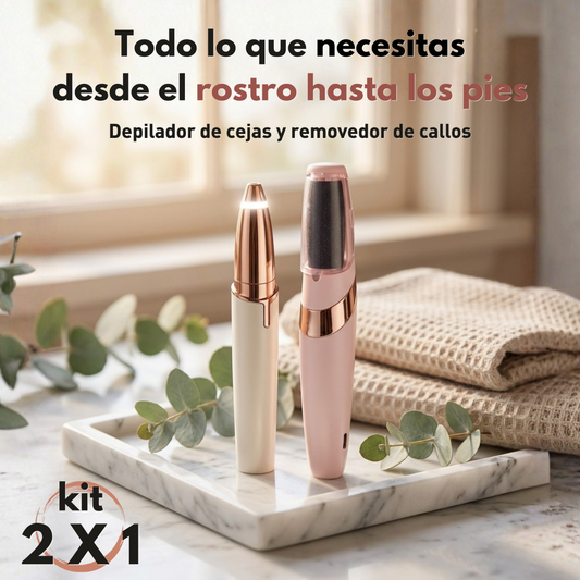 Combo de belleza - Depilador de cejas y removedor de callos eléctrico. Prixio Duo 2 en 1
