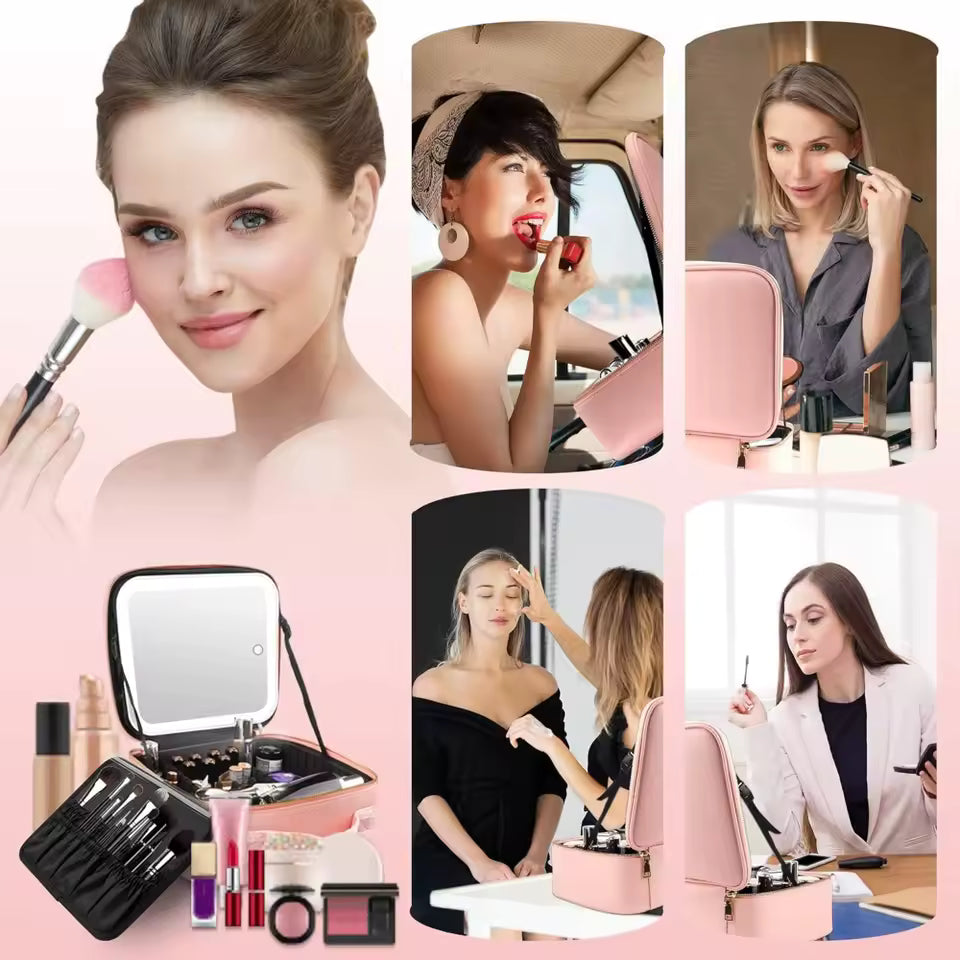 Combo Cosmetiquera con luz led y limpiabrochar automático